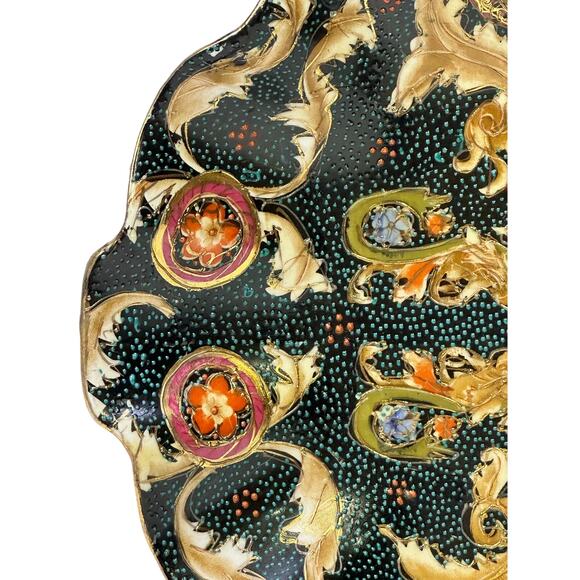 Large Satsuma Style Vintage Mid Century Cloisonne Ruffle Edge 10.25" Bowl - Picture 4 of 8